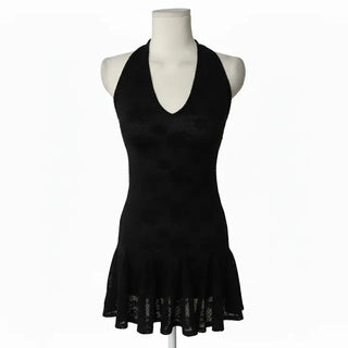Rose See-through Brushed Halterneck Dress Flare Halter Spring