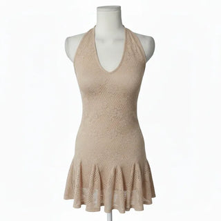 Rose See-through Brushed Halterneck Dress Flare Halter Spring
