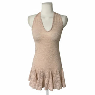 Rose See-through Brushed Halterneck Dress Flare Halter Spring