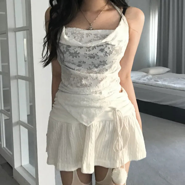 Jacquard Vintage Drape Halterneck Sleeveless Bustier Layered Travel