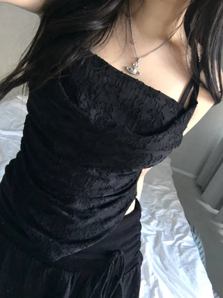 Jacquard Vintage Drape Halterneck Sleeveless Bustier Layered Travel