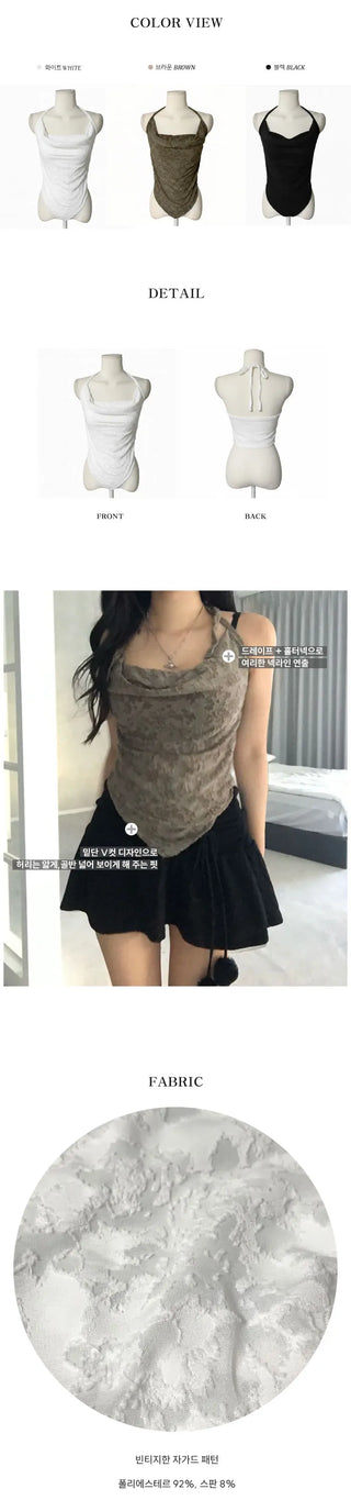 Jacquard Vintage Drape Halterneck Sleeveless Bustier Layered Travel