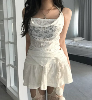 Jacquard Vintage Drape Halterneck Sleeveless Bustier Layered Travel