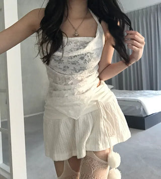 Jacquard Vintage Drape Halterneck Sleeveless Bustier Layered Travel