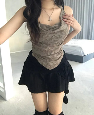 Jacquard Vintage Drape Halterneck Sleeveless Bustier Layered Travel