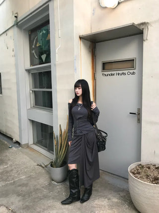Snap Off-Shoulder Long Sleeve T-Shirt Daily Training Basic