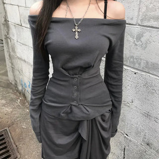 Snap Off-Shoulder Long Sleeve T-Shirt Daily Training Basic