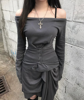 Snap Off-Shoulder Long Sleeve T-Shirt Daily Training Basic