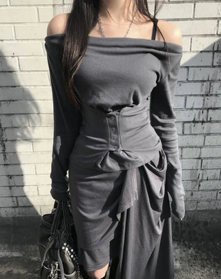 Snap Off-Shoulder Long Sleeve T-Shirt Daily Training Basic