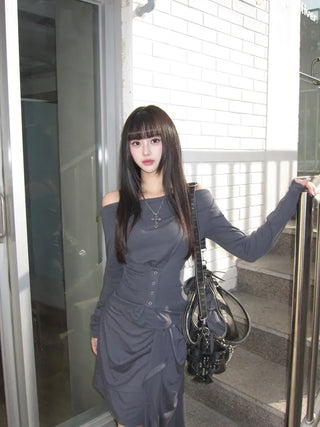 Snap Off-Shoulder Long Sleeve T-Shirt Daily Training Basic