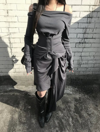 Snap Off-Shoulder Long Sleeve T-Shirt Daily Training Basic