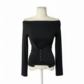 Snap Off-Shoulder Long Sleeve T-Shirt Daily Training Basic