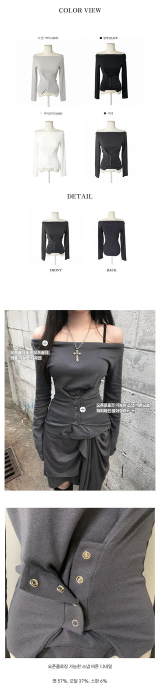 Snap Off-Shoulder Long Sleeve T-Shirt Daily Training Basic