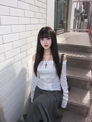Snap Off-Shoulder Long Sleeve T-Shirt Daily Training Basic
