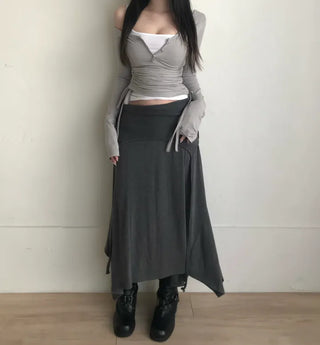 Layered Folding Long Skirt Maxi Petite Girl Spring