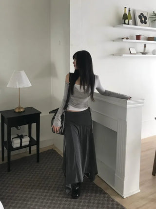 Layered Folding Long Skirt Maxi Petite Girl Spring