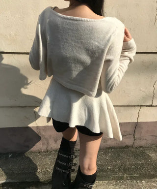 Delicate Angora Knit Flare Sleeveless Cardigan Set Spring