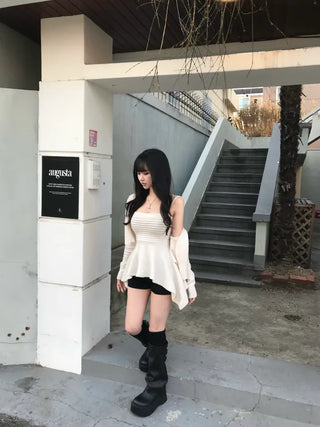Delicate Angora Knit Flare Sleeveless Cardigan Set Spring