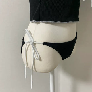 Ribbon Contrast Collar Bikini Sleeveless Off-shoulder Southeast Asia