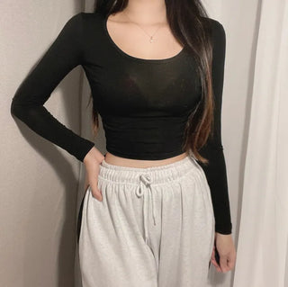 U-neck Crop Long Sleeve T-shirt