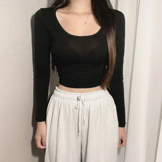 U-neck Crop Long Sleeve T-shirt