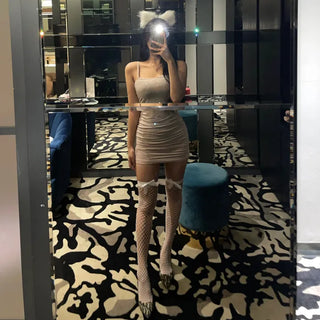 Glitter Twinkle Mini Shirred Sleeveless Dress