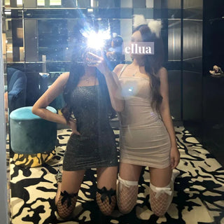 Glitter Twinkle Mini Shirred Sleeveless Dress