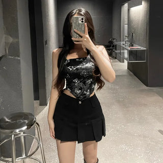 Velvet butterfly pattern V-cut tube top