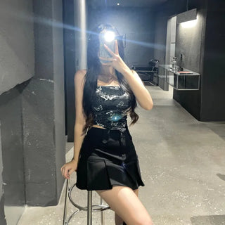 Velvet butterfly pattern V-cut tube top