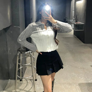 Cable Knit Color Block Collar Zip-Up