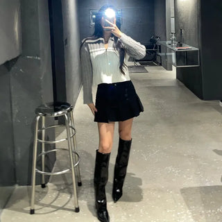 Cable Knit Color Block Collar Zip-Up