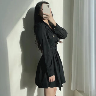 Gold Button Trench Pleated Dress Jacket