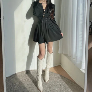 Gold Button Trench Pleated Dress Jacket