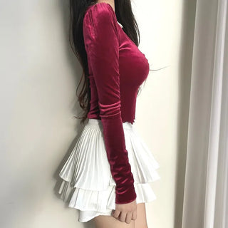 Jennie Heart Velvet Long Sleeve Crop T-shirt