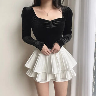 Jennie Heart Velvet Long Sleeve Crop T-shirt