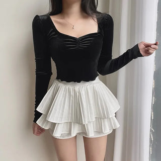 Jennie Heart Velvet Long Sleeve Crop T-shirt