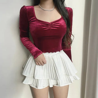 Jennie Heart Velvet Long Sleeve Crop T-shirt