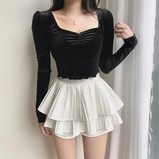 Jennie Heart Velvet Long Sleeve Crop T-shirt