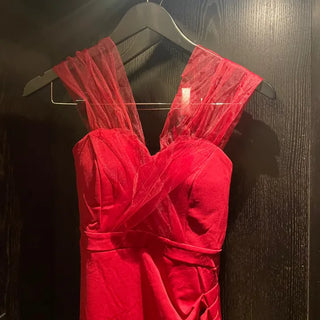 Goddess Off-Shoulder Twisted Mesh Shirred Tulip Dress