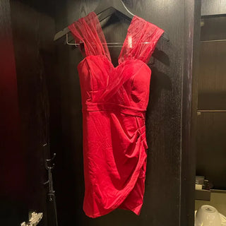 Goddess Off-Shoulder Twisted Mesh Shirred Tulip Dress