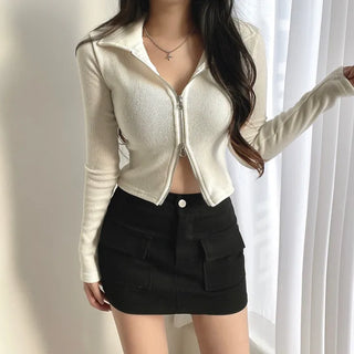 Stretch Pocket Micro Mini Low-Rise Hip Skirt