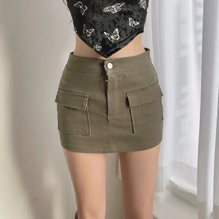 Stretch Pocket Micro Mini Low-Rise Hip Skirt