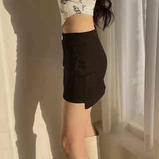 Stretch Pocket Micro Mini Low-Rise Hip Skirt