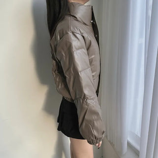 Crop Leather Short Padding Faux Padded Jumper y2k