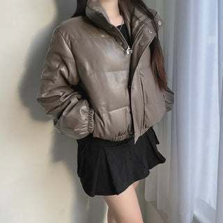 Crop Leather Short Padding Faux Padded Jumper y2k