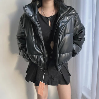 Crop Leather Short Padding Faux Padded Jumper y2k