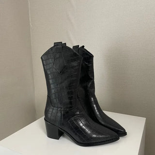 Crack Wanie Simple Western Middle Boots Faux Leather