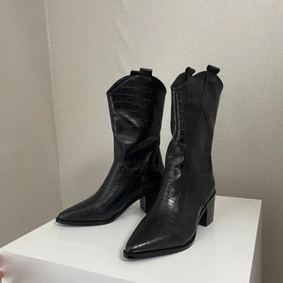 Crack Wanie Simple Western Middle Boots Faux Leather