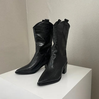 Crack Wanie Simple Western Middle Boots Faux Leather