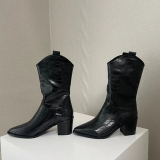 Crack Wanie Simple Western Middle Boots Faux Leather